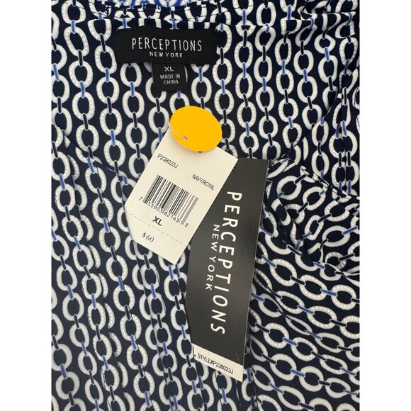 Perceptions Blue Chain Print Pintucked Dress Size‎ XL New Summer Sleeveless - Picture 5 of 8